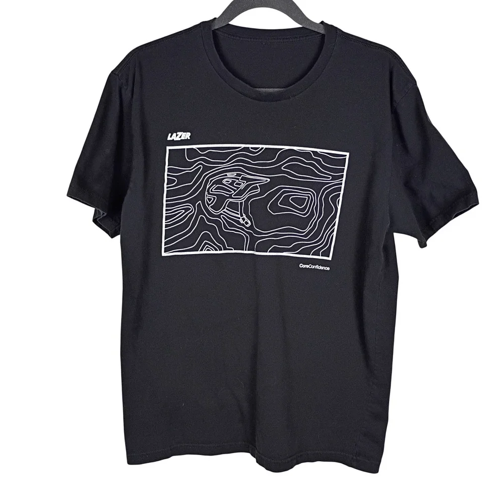 Lazer Core Confidence Mens Black Topographic Graphic T-Shirt Large Cycling Tee